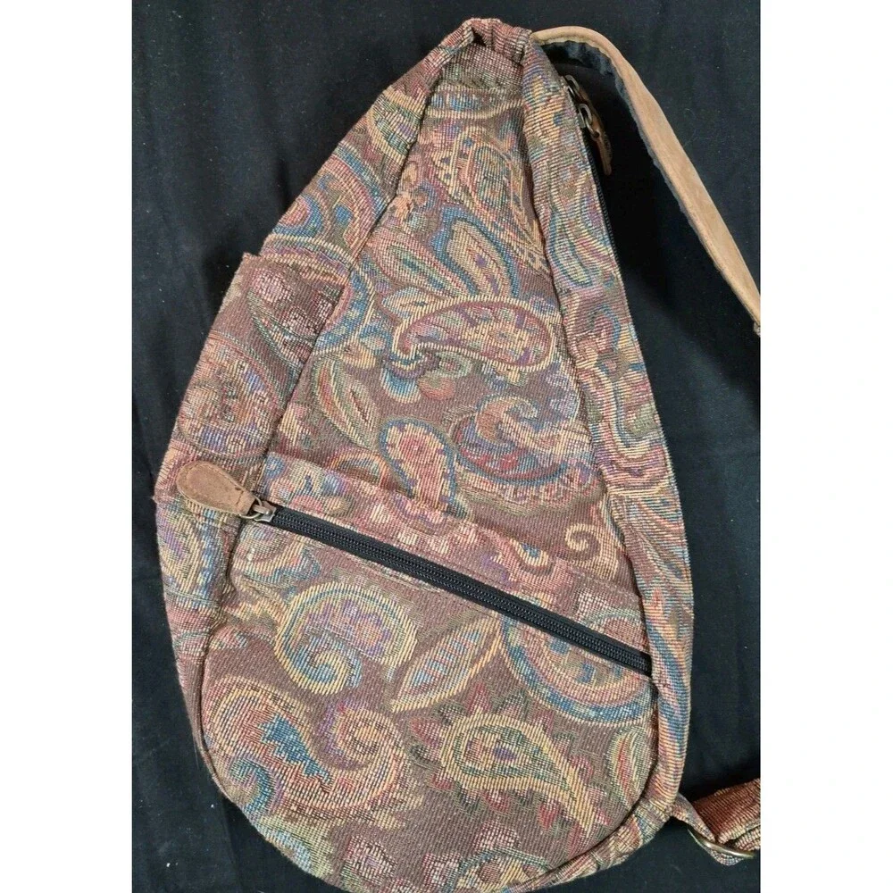 Vintage 90s LL Bean Tapestry Ameribag Sling Pack Paisley Leather Trimmed